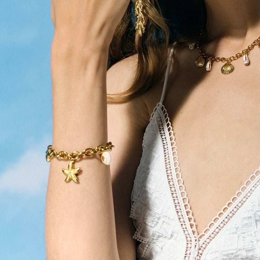 Vacation Style Starfish/Shell Bracelet [304 Stainless Steel,18K Gold Plated]