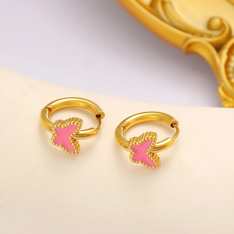 Blue Pink Flower Butterfly Enamel Earrings [304,316 Stainless Steel,18K Gold Plated]