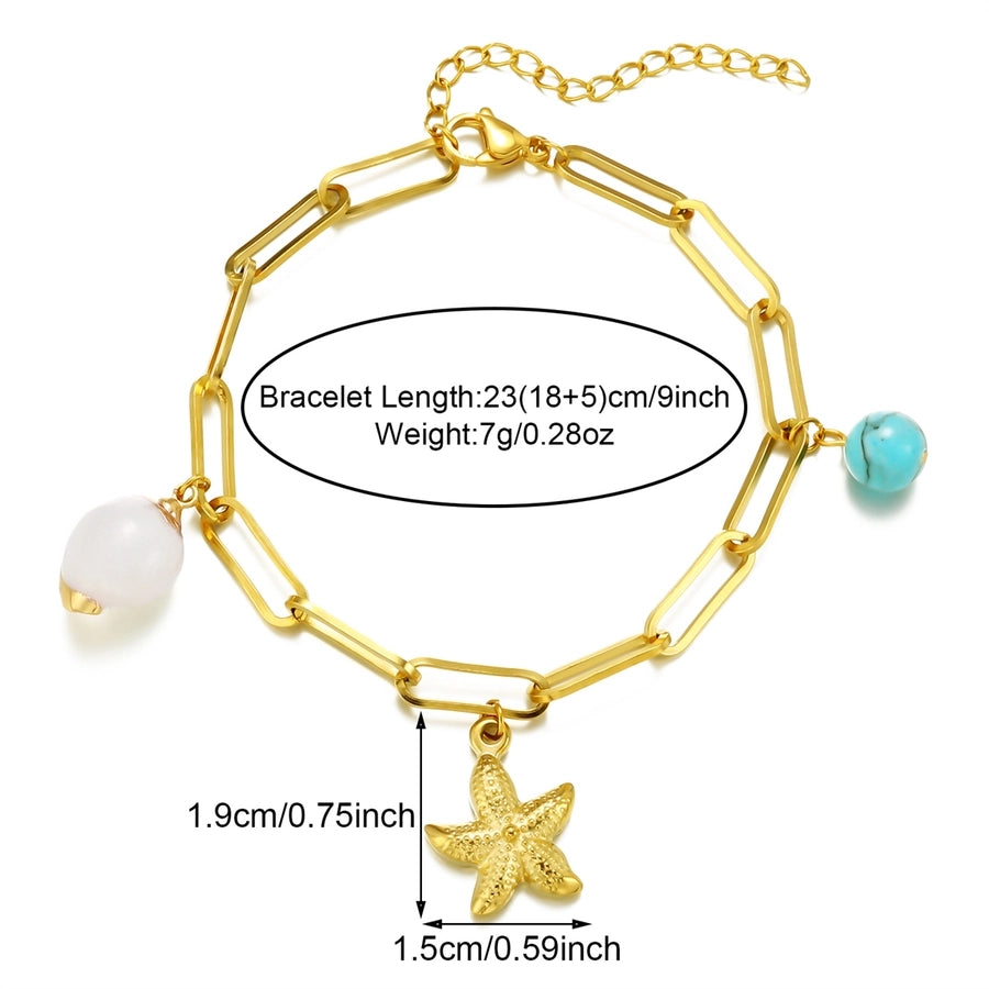 Beach Shell Starfish Chain Bracelets [304 Stainless Stee,18K Gold Plated]