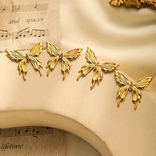 Boucles d'oreilles papillon [304 en acier inoxydable, 18 carats en or]