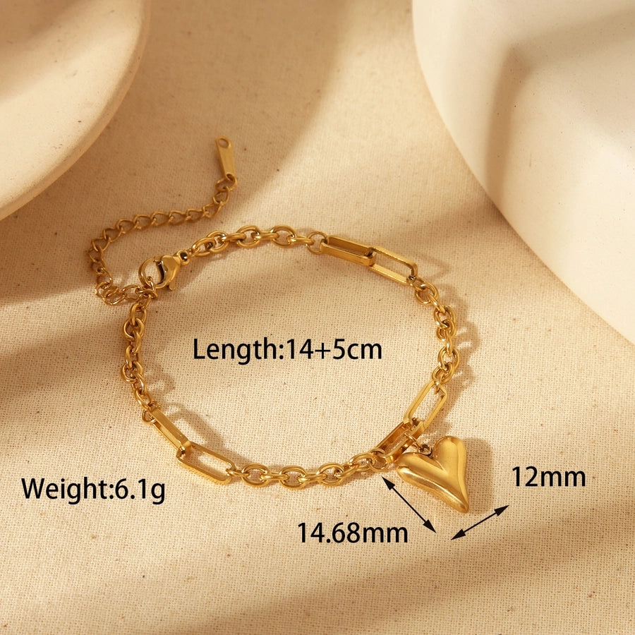 Heart Flat Cable Chain Bracelet [304 Stainless Steel, 18K Gold Plated]