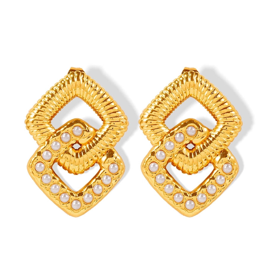 Square Artificial Pearls Drop Earrings [201 Stainless Steel,18K Gold Plated]