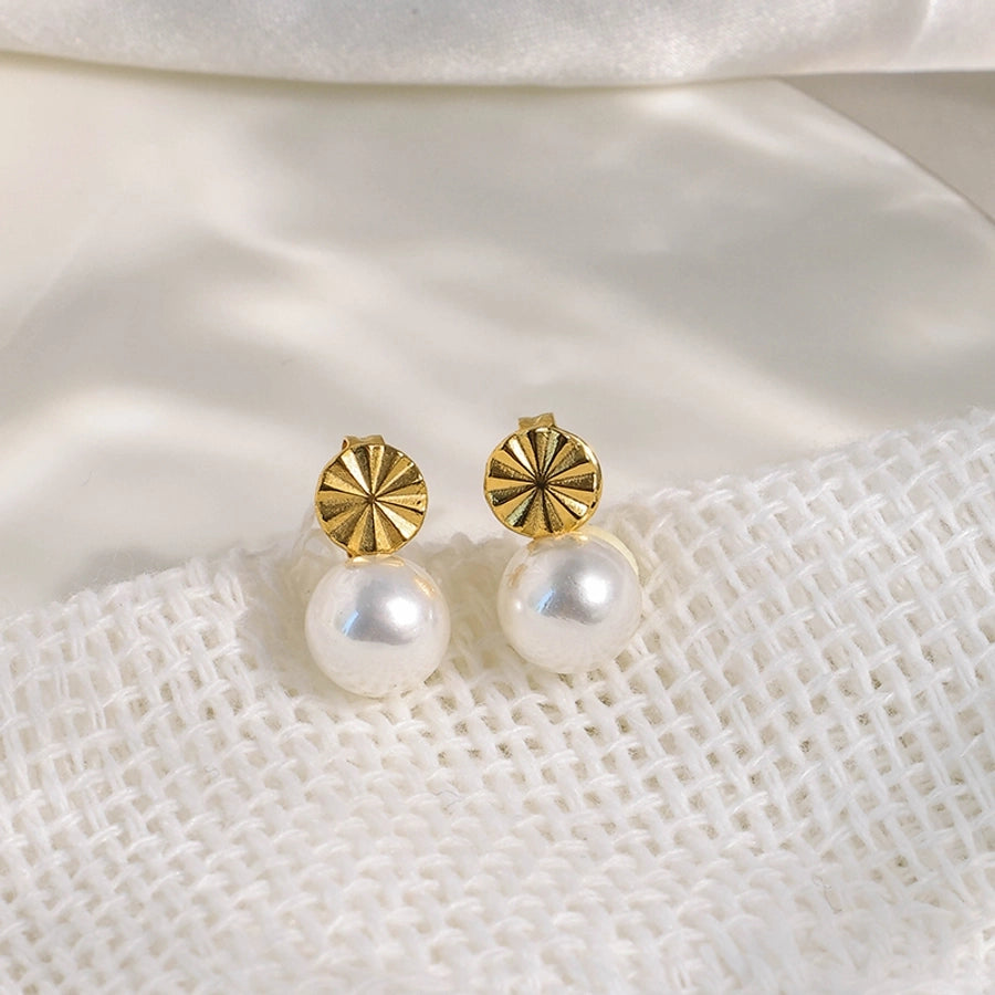 Grass Leaves Rhombus Patchwork Pearl Earrings [304 Stainless Steel,14K Gold Plated]