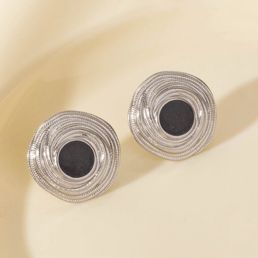 Round Gold Silver Black White Earrings [304 Stainless Steel]