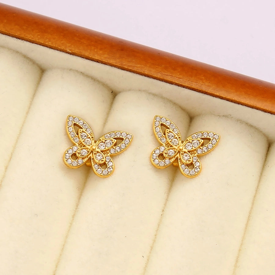 Hinaises d'oreille en strass de papillon [304 316 en acier inoxydable, 18 carats plaqués à l'or]