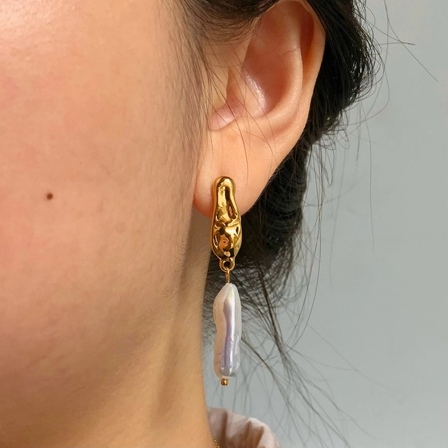 Imitation Pearl Drop Earrings [304 Stainless Steel,16K Gold Plated]