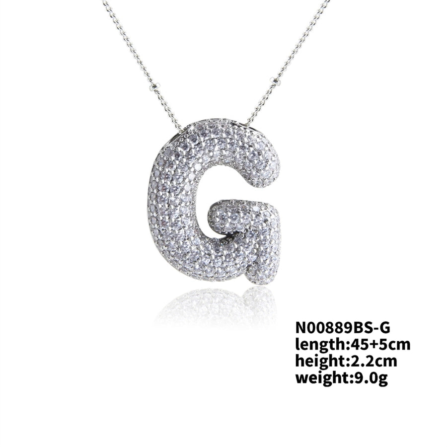 Three-dimensional Letter Zircon Pendant Necklace [304 Stainless Steel,Copper]