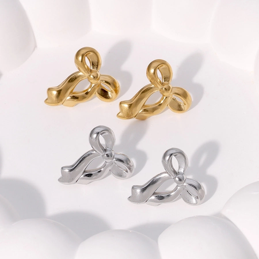 Bow Knot Earrings [304 Stainless Steel,18K Gold Plated]