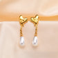 Water Droplets Heart Shape Earrings [304 Stainless Steel,18K Gold Plated]