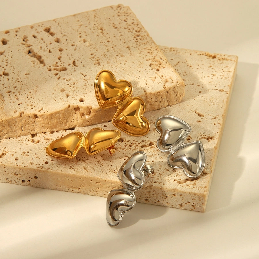 Double Heart Shape Polishing Earrings [304 Stainless Steel,18K Gold Plated]