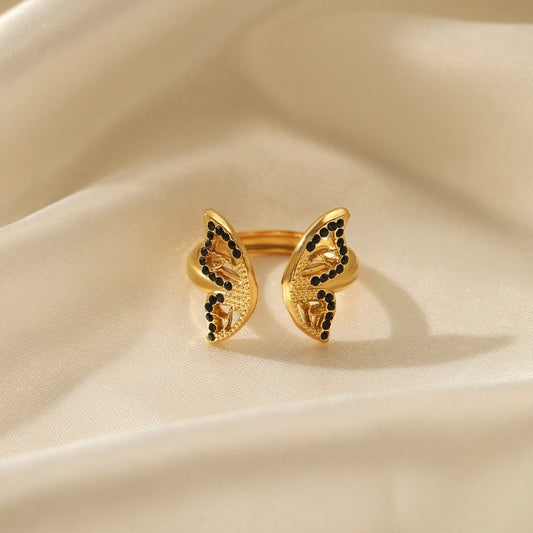 Butterfly Black Strassestones Ring [304 Edelstahl]