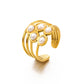 Artificial Pearls Inlay Open Ring [304 Stainless Steel]