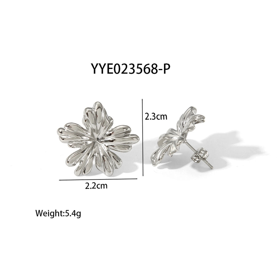 Five petal Flower Earrings [304 Stainless Steel,18K Gold Plated]