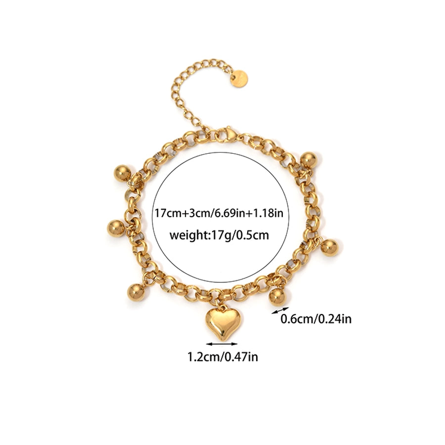 Heart Shape Multi Charms Bracelet  [304 Stainless Steel,14K Gold Plated]