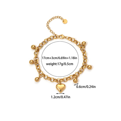 Heart Shape Multi Charms Bracelet  [304 Stainless Steel,14K Gold Plated]