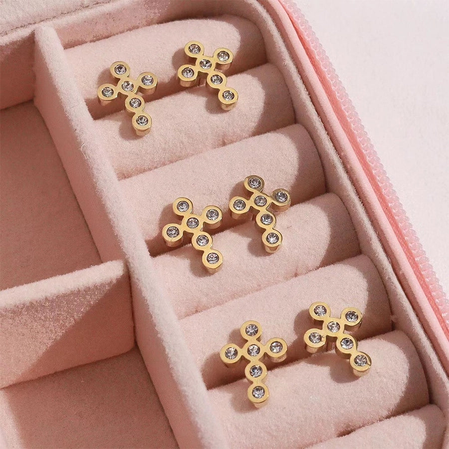 Small Cross Stud Earrings [304 Stainless Steel,16K Gold Plated]