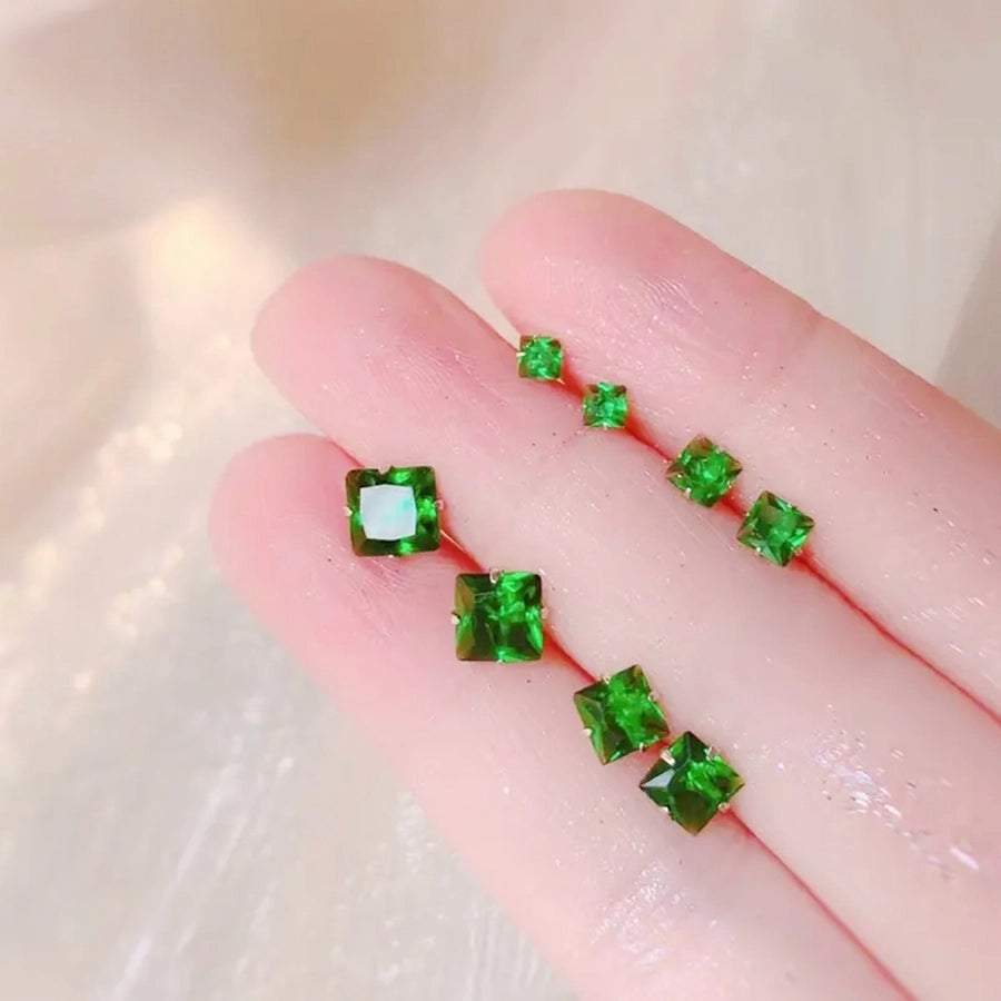 Square Colored Rhinestone Studs Earrings [304 Stainless Steel]