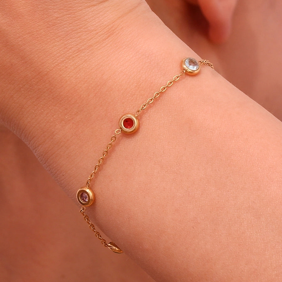 Round Colored Rhinestones Bracelet [304 Stainless Steel,18K Gold Plated]