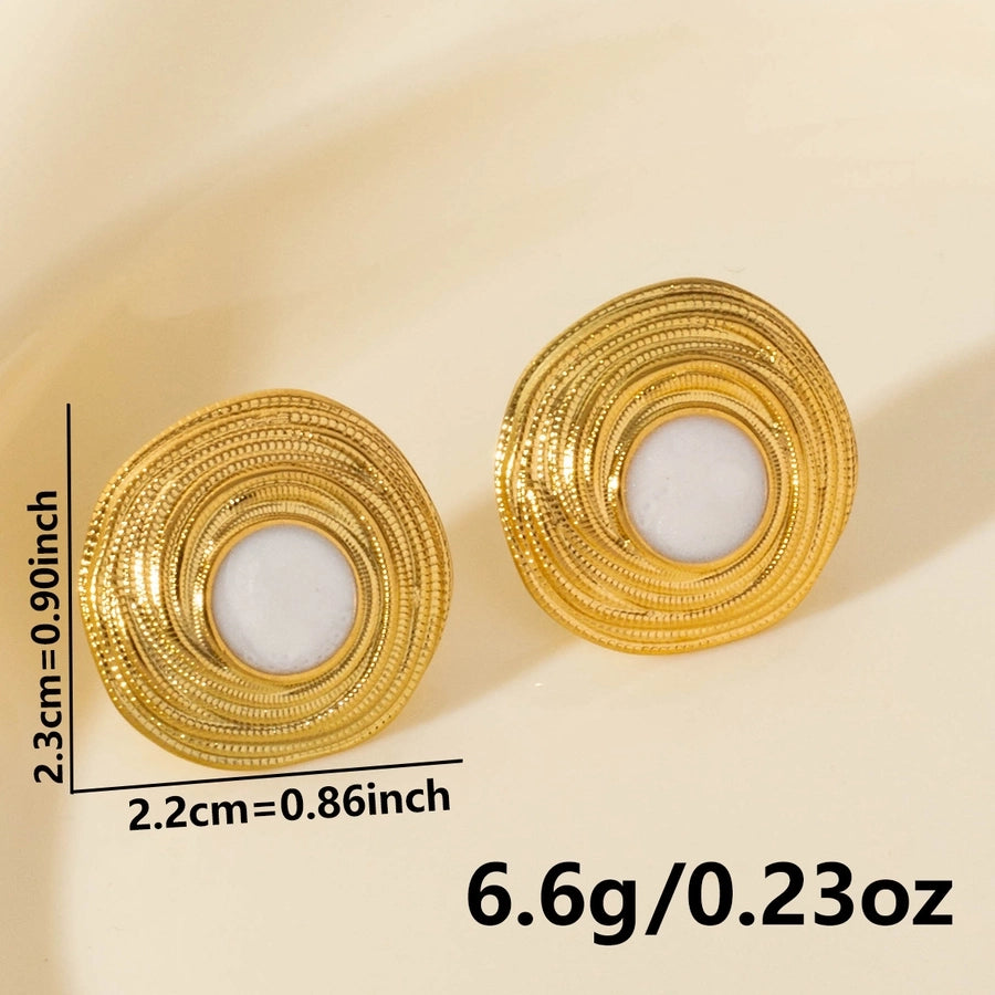 Round Gold Silver Black White Earrings [304 Stainless Steel]