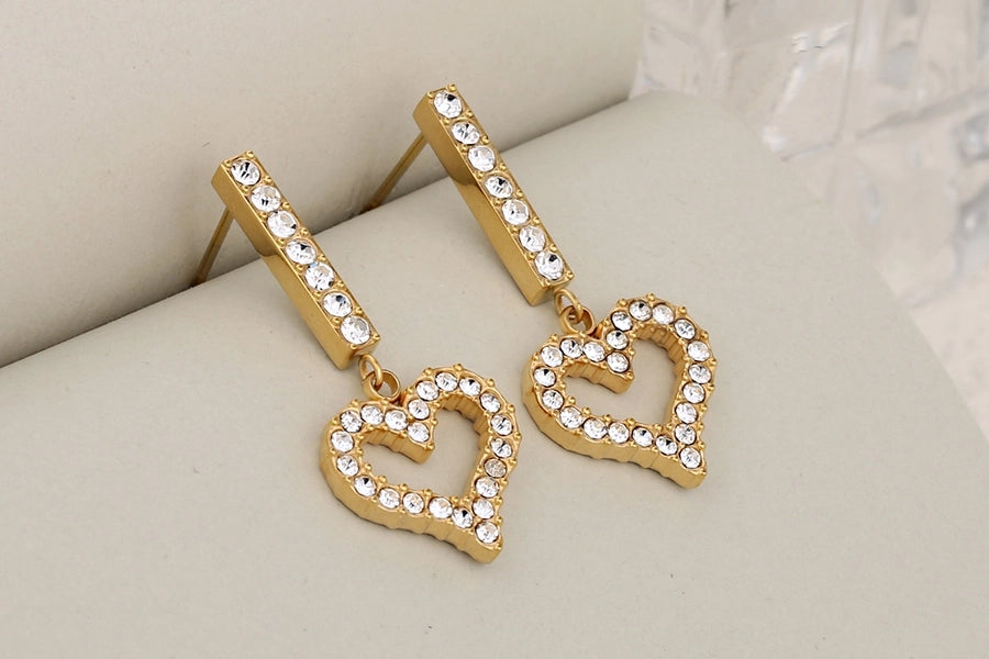 Hollow Heart Shape Plating Round Earrings [304 Stainless Steel,18K Gold Plated]