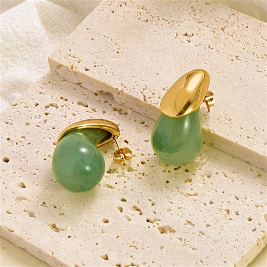 Water Droplets Resin Earrings [304 Stainless Steel,18K Gold Plated]