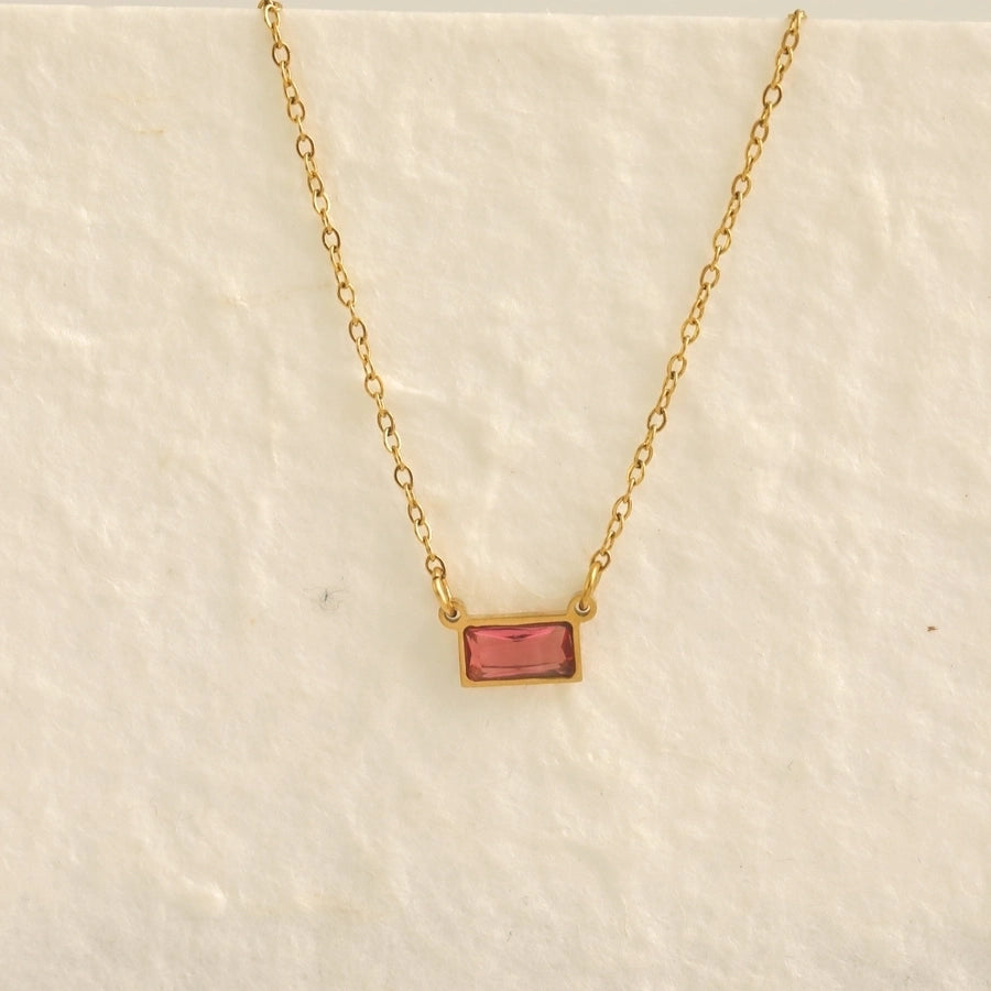 Modern Style RectangleZircon Necklace [304 Stainless Steel,18K Gold Plated]