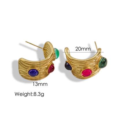 Colored  Natural Stone Earrings [304 Stainless Steel,18K Gold Plated]