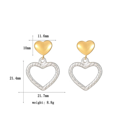 Gold Silver Double Heart Earrings [304 Stainless Steel]