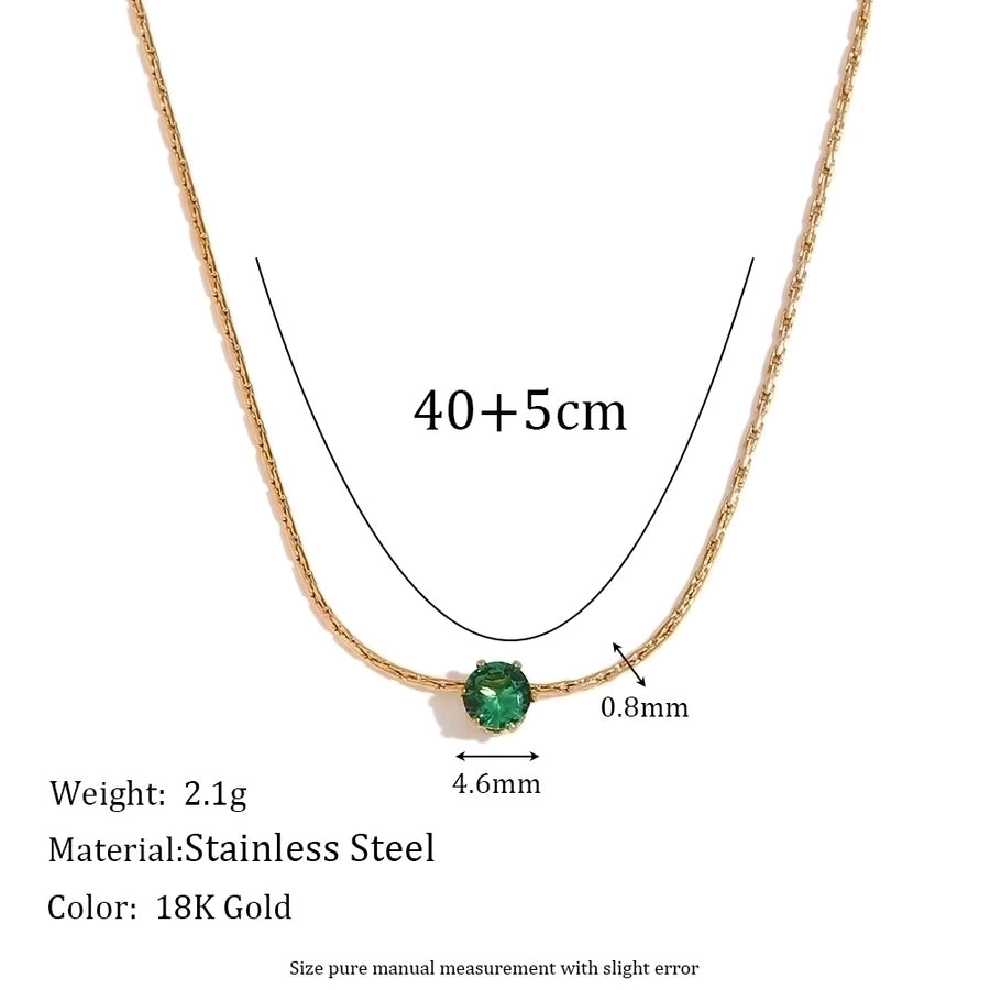 Round Zircon Necklace [304 Stainless Steel,18K Gold Plated]