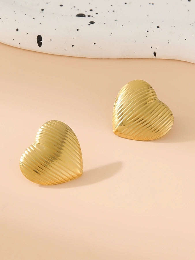 Artistic Heart Shape Earrings [304 Stainless Steel, 18K Gold Plated]