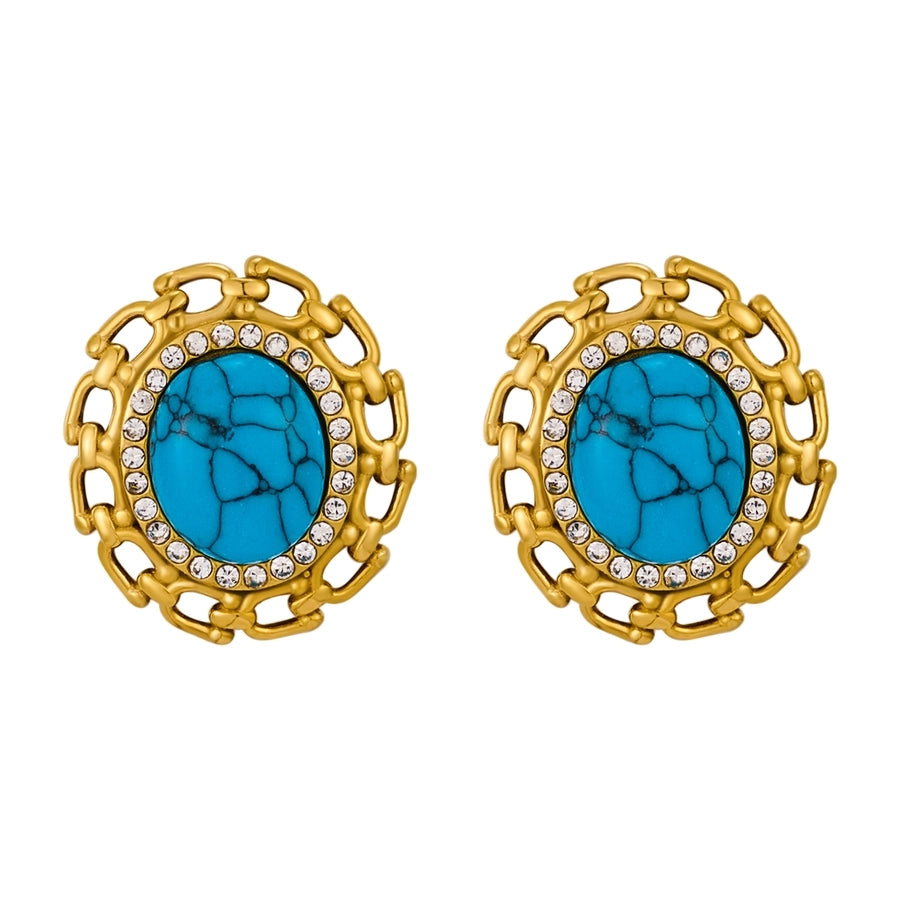 Elegant Oval Blue Stone Earrings [316 Stainless Steel]