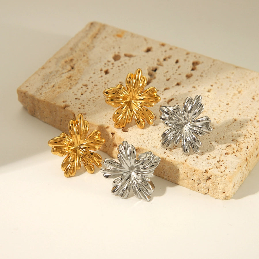 Five petal Flower Earrings [304 Stainless Steel,18K Gold Plated]