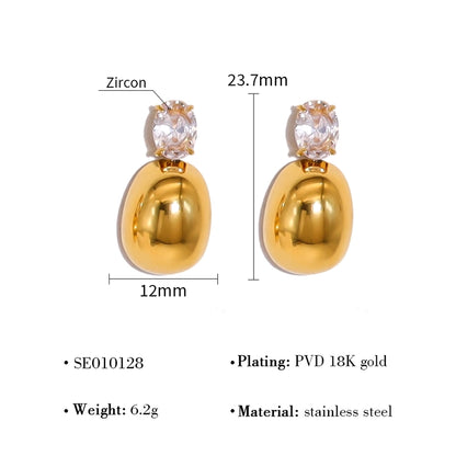 Water Droplets Zircon Earrings [304 Stainless Steel,18K Gold Plated]