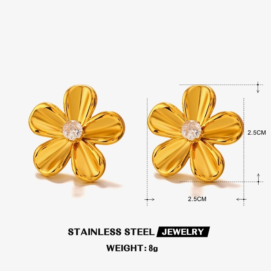 Flower Inlay Zircon Earrings [304 Stainless Steel,18K Gold Plated]