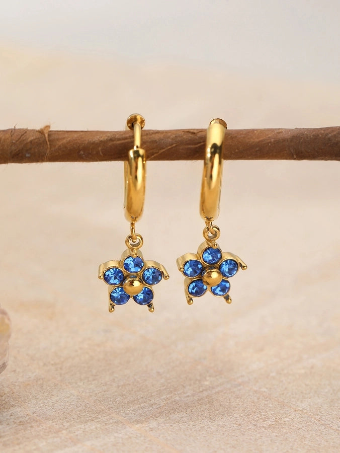 Flower Rhinestones Drop Earrings [304 Stainless Steel,18K Gold Plated]