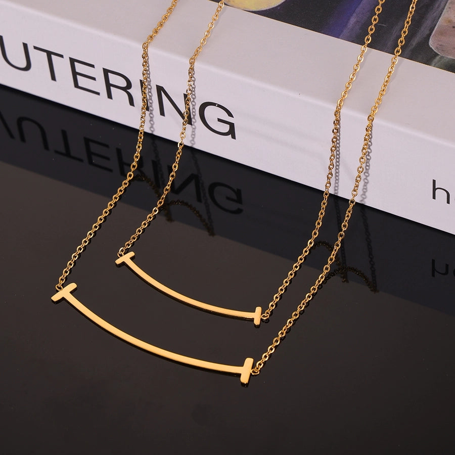 T Shape Lines Necklace [304 Stainless Steel,18K Gold Plated]