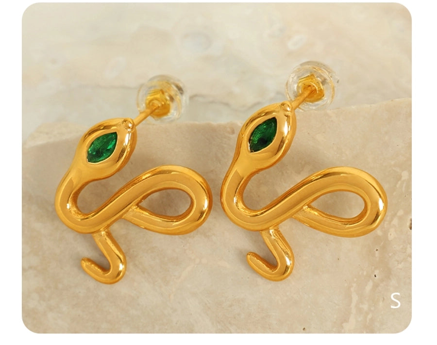 Snake Rhinestones Earrings [304 Stainless Steel,18K Gold Plated]