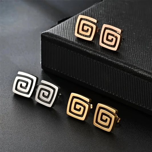 Ancient Stud Earrings [304 Stainless Steel,18K Gold Plated]