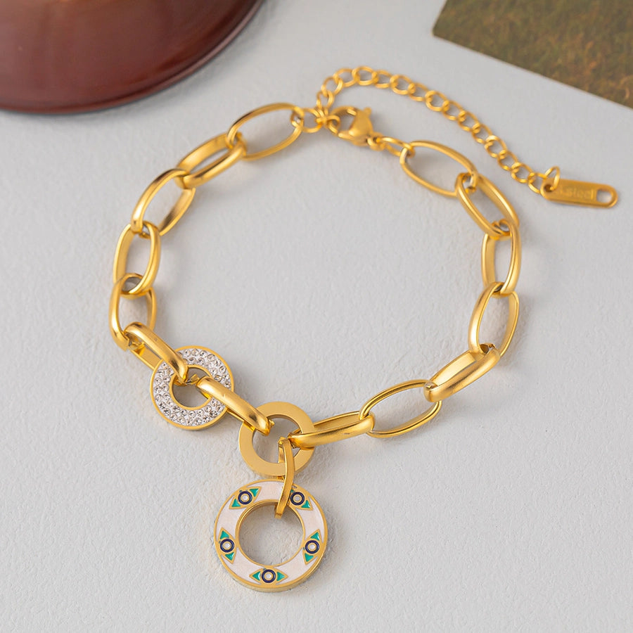 Bracciale artificiale Rhinestones Circle [304 acciaio inossidabile, oro 18K placcato]