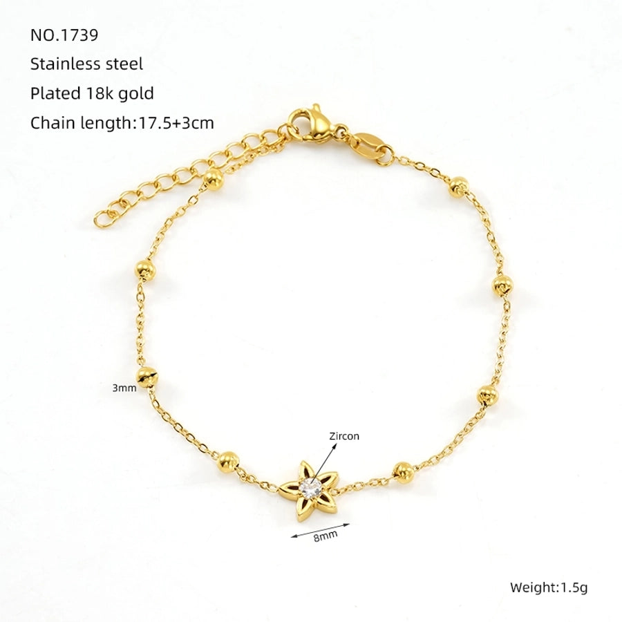 Bead Zircon Bracelets [304 Stainless Steel, 18K Gold Plated]