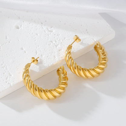 Twisted Half Hoop Earrings [304 Stainless Steel]