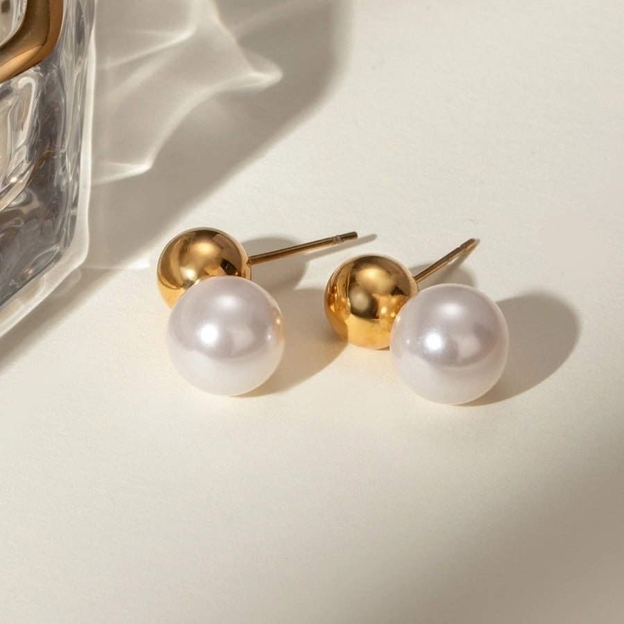 Retro French Style Artificial Pearls Earrings [304 Stainless Steel, 18K Gold Plated]