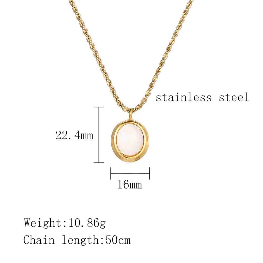 French Style Plating Oval Natural Stone Pendant Necklace [304 Stainless Steel,18K Gold Plated]