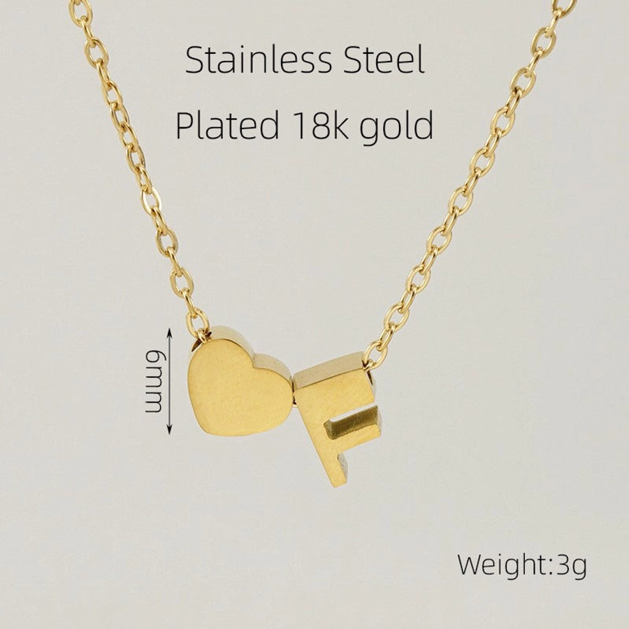 Letter Heart Shape Pendant Necklace [304 Stainless Steel,18K Gold Plated]