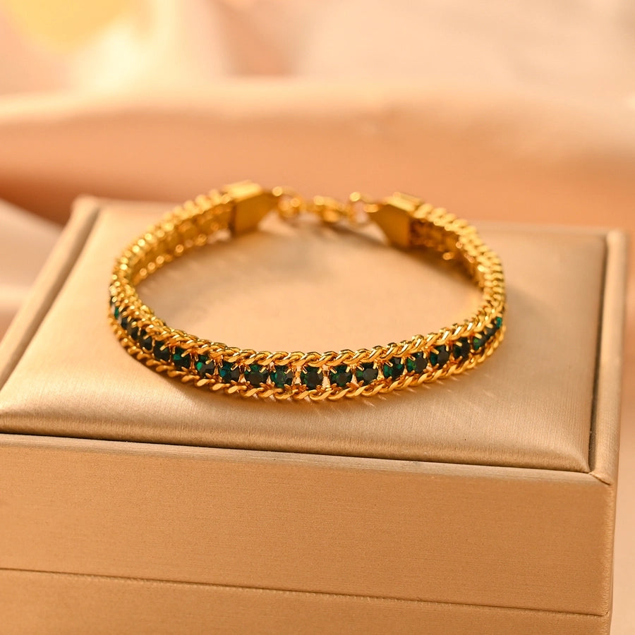 Color Block Zircon Bracelets [304 Stainless Steel,18K Gold Plated]