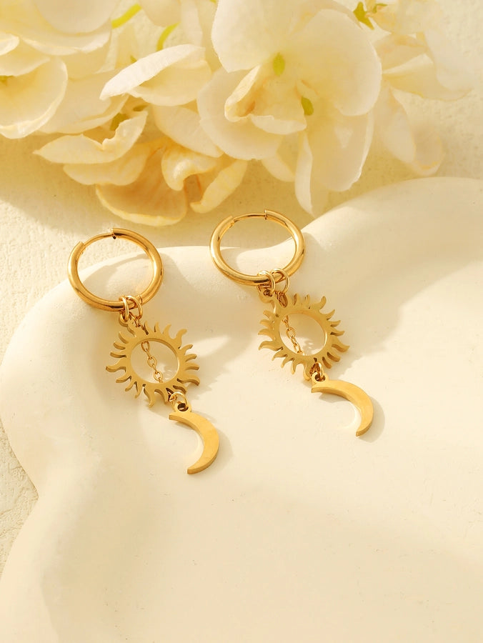 Sun Moon Drop Earrings [304 Stainless Steel,18K Gold Plated]