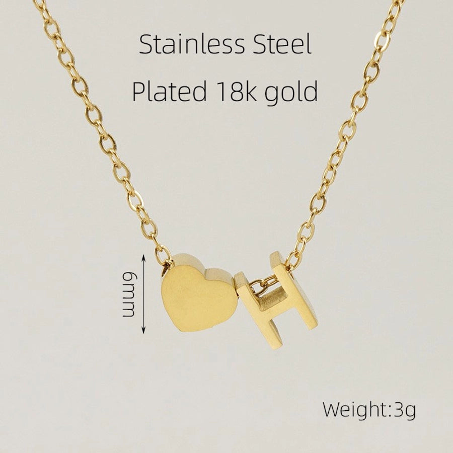 Letter Heart Shape Pendant Necklace [304 Stainless Steel,18K Gold Plated]