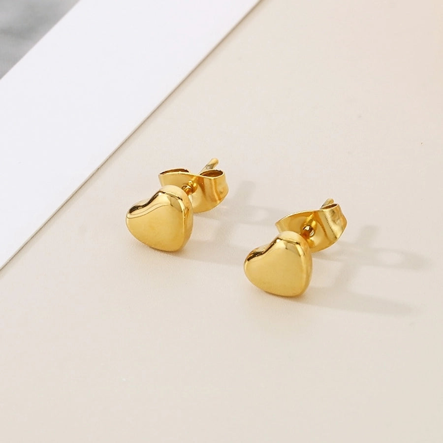 Small Heart Shape Stud Earrings [304 Stainless Steel,18K Gold Plated]