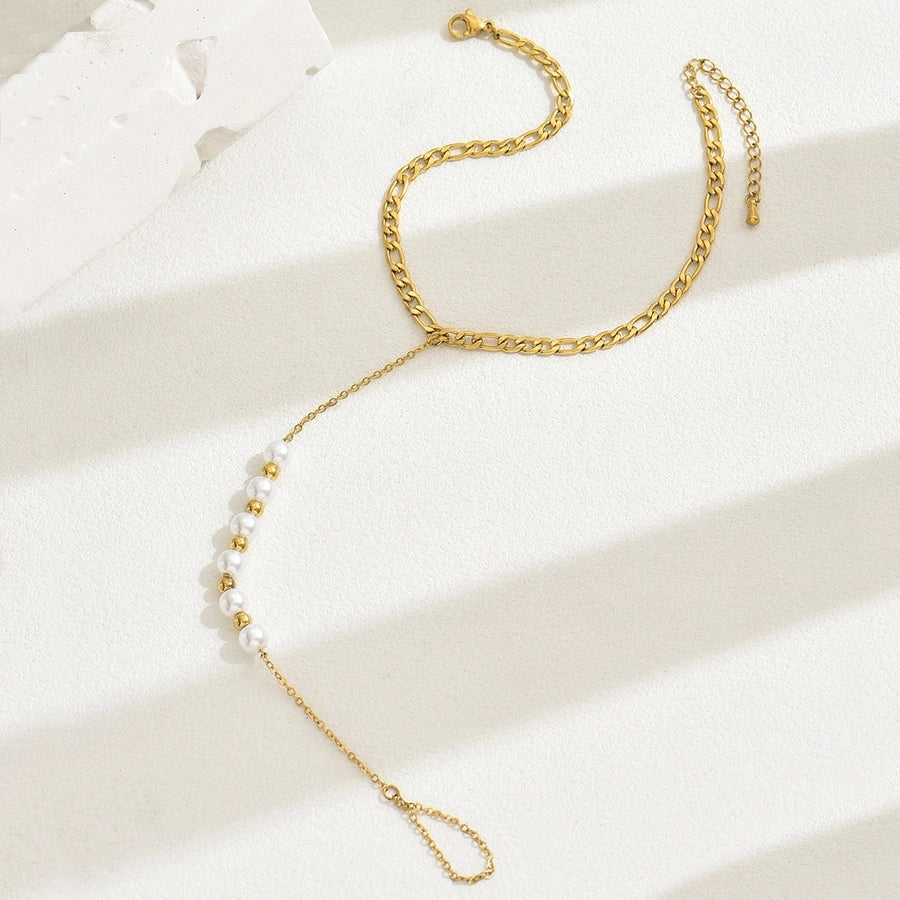 Pearl Curb Chain Toe Anklet [201 Rustfrit stål, 18K guldbelagt]