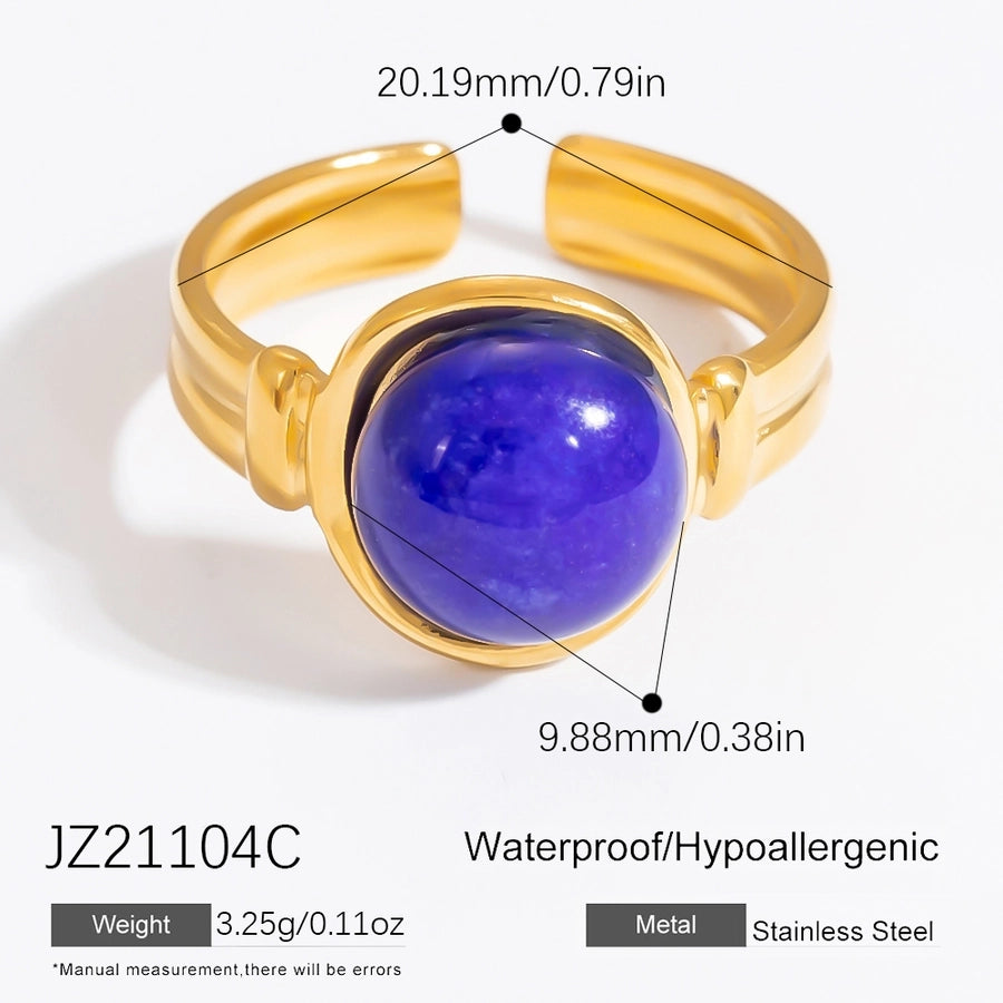 French Style Natural Stone Open Ring  [304 Stainless Steel ]